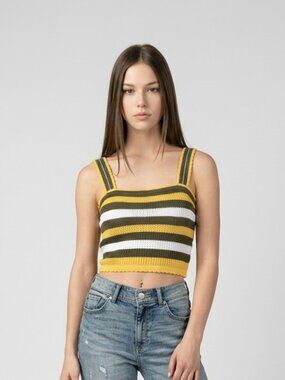 NWT Express Multi Stripe Scallop Detail Cropped Sleeveless Sweater Women's M